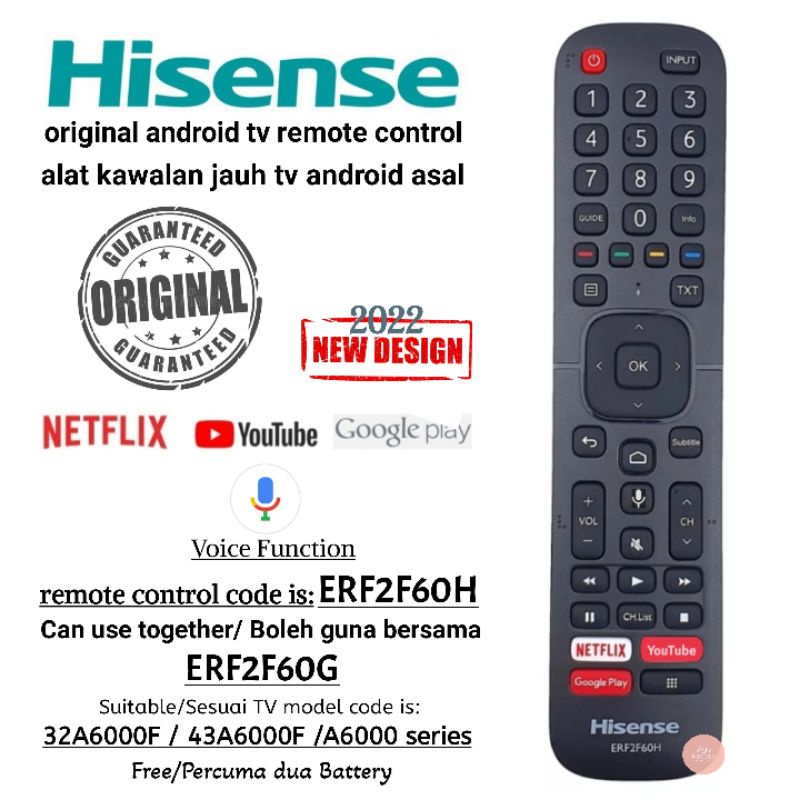 New Original ERF6A80 For Hisense Class A7 U8 Series 4K Voice TV Remote Control e