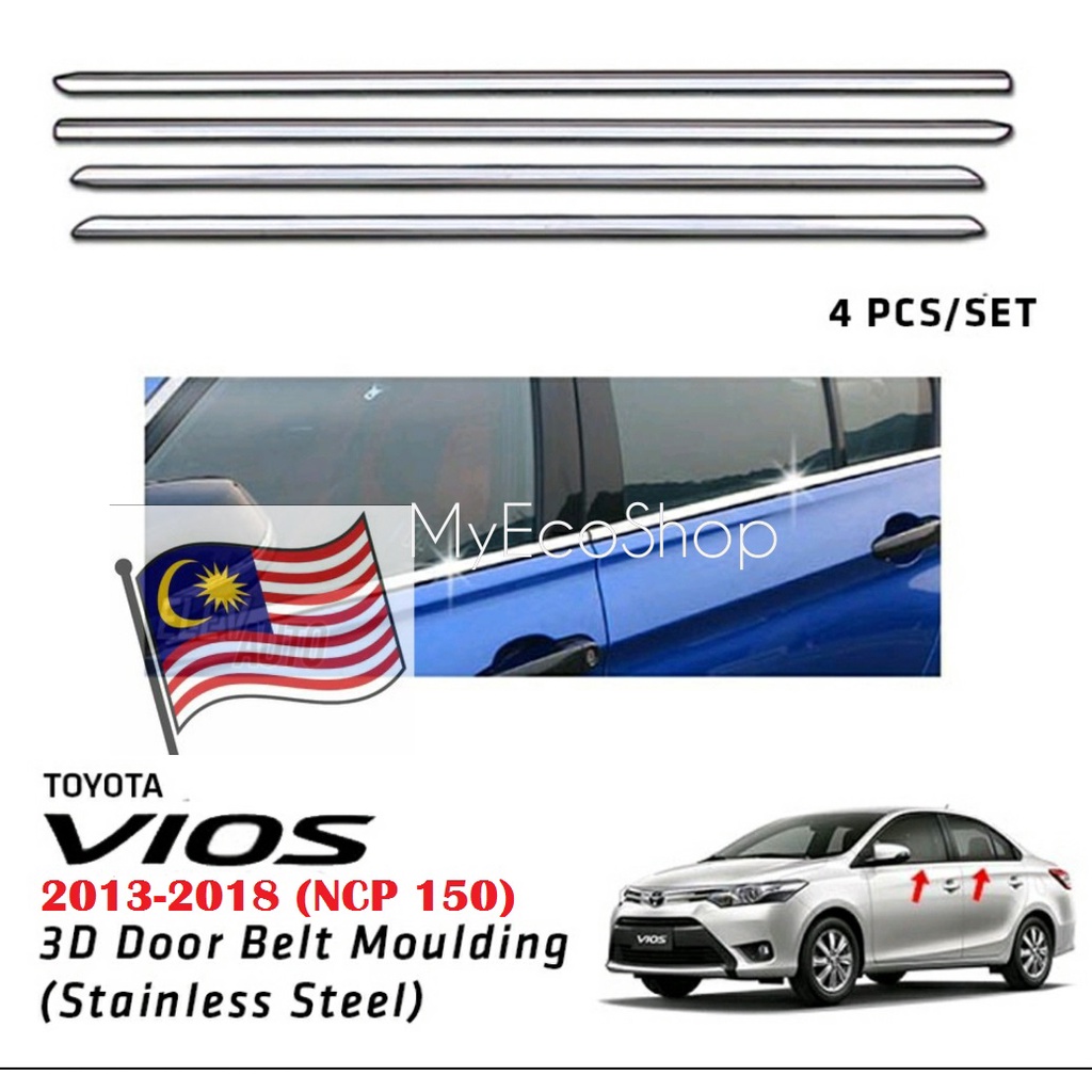 Toyota Vios 20132018 (NCP 150) Chrome Lining Door Belt Moulding 3D Stainless Steel Window Trim