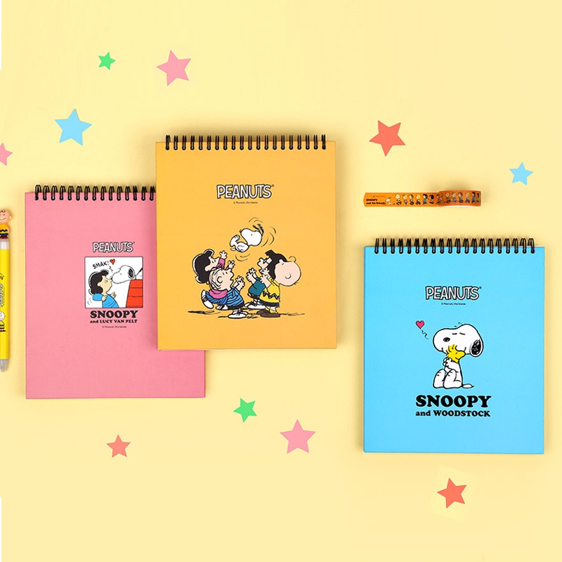 Peanuts Snoopy Grid Spiral Thick Notebook Ring Notepad Korean ...
