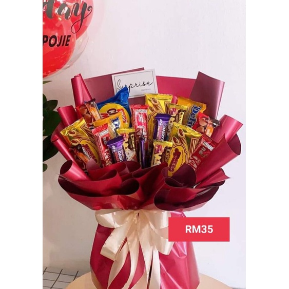 Chocolate Bouqet Murah Harga Bajet RM10, Food & Drinks, Gift Baskets &  Hampers on Carousell