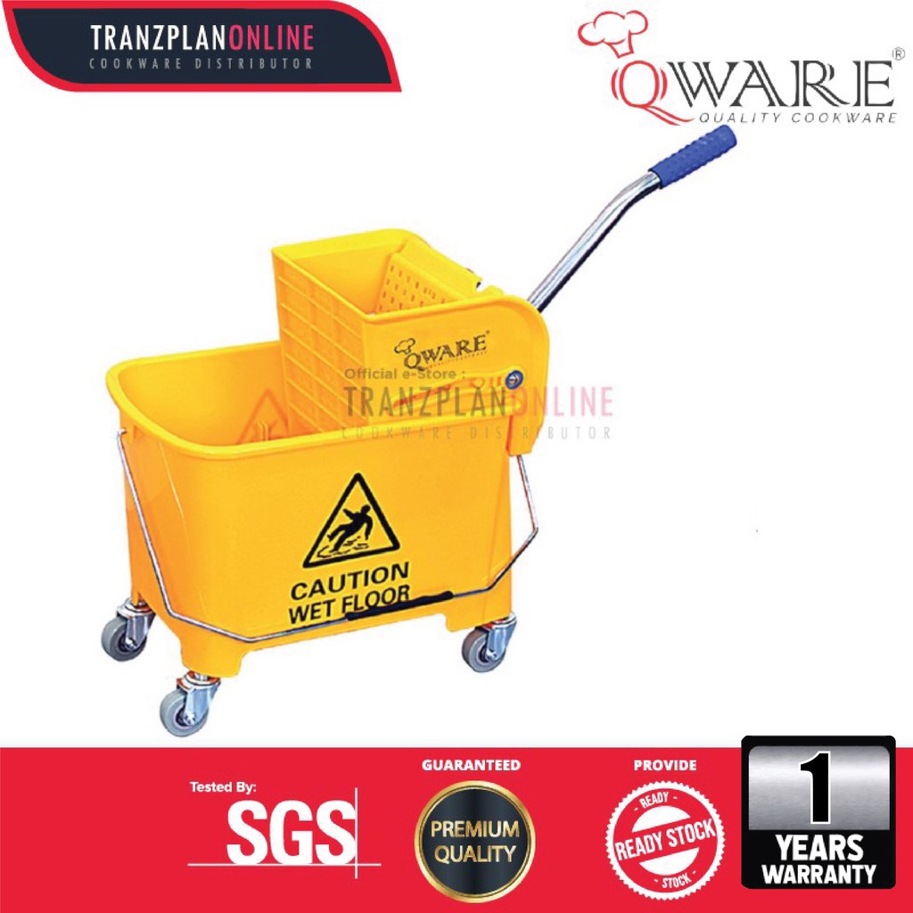 QWARE 20L Mopping Trolley / Mop Cart / Wringer Mop Pail with Wheels