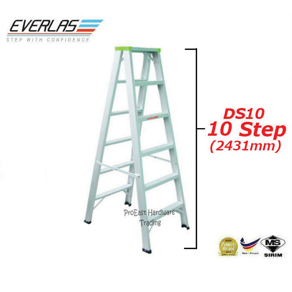 Everlas DS10 Original 10 Steps Double Sided Aluminium Ladder / Tangga ...