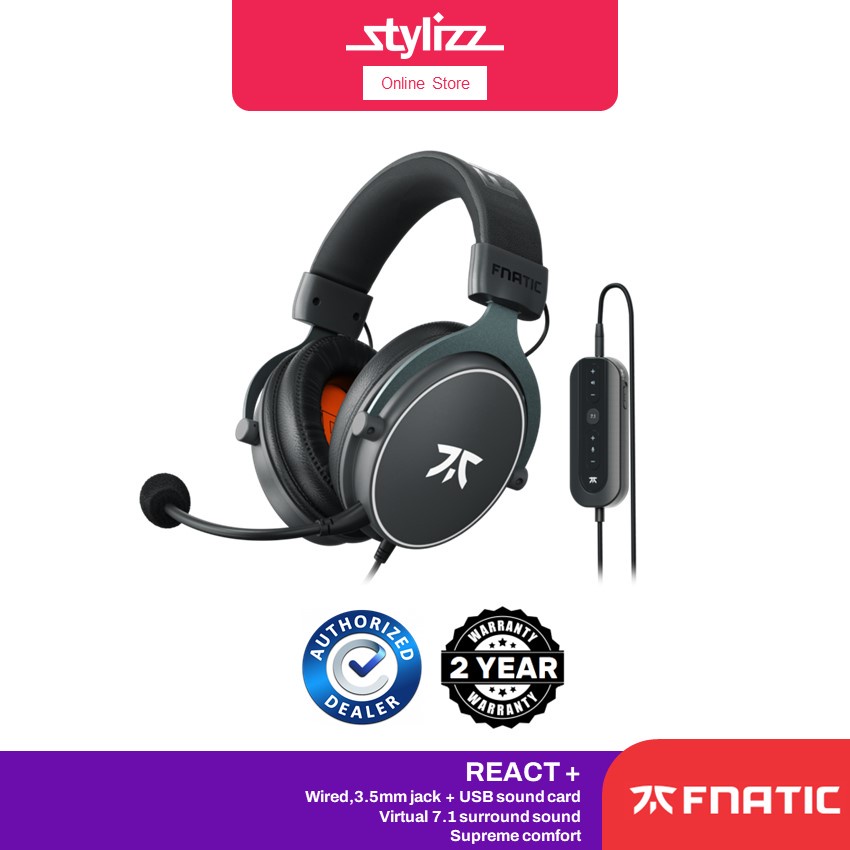 FNATIC GEAR REACT+ 7.1 ESPORTS PERFORMANCE HEADSET - WIRED, 3.5MM JACK +  USB SOUND CARD, EXTRA EARPADS INCLUDED