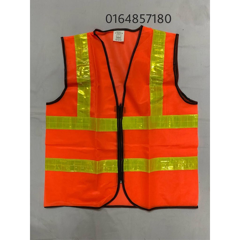 Safety Vest With Four Visible Reflective Line Orange Shopee Malaysia