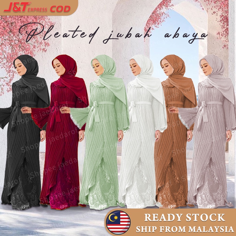 Abaya Jubah Muslimah Robe Dubai Pleated Maxi Dress Moden Pleated