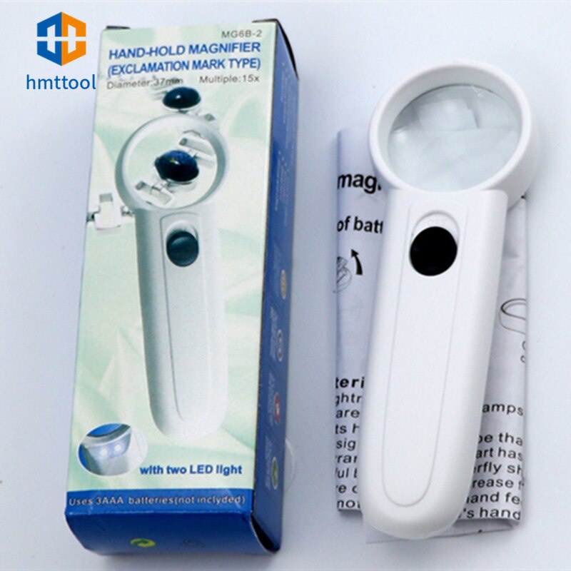 Handheld Type 15X Exclamation Mark Magnifying Glass Double LED Plastic ...