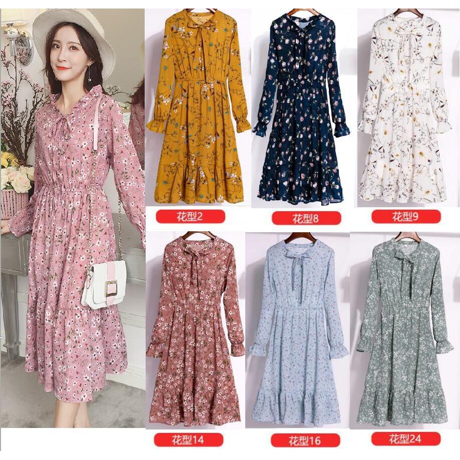 Ready Stock Muslimah Women's Elegant Floral Dot Korean Long Sleeve ...