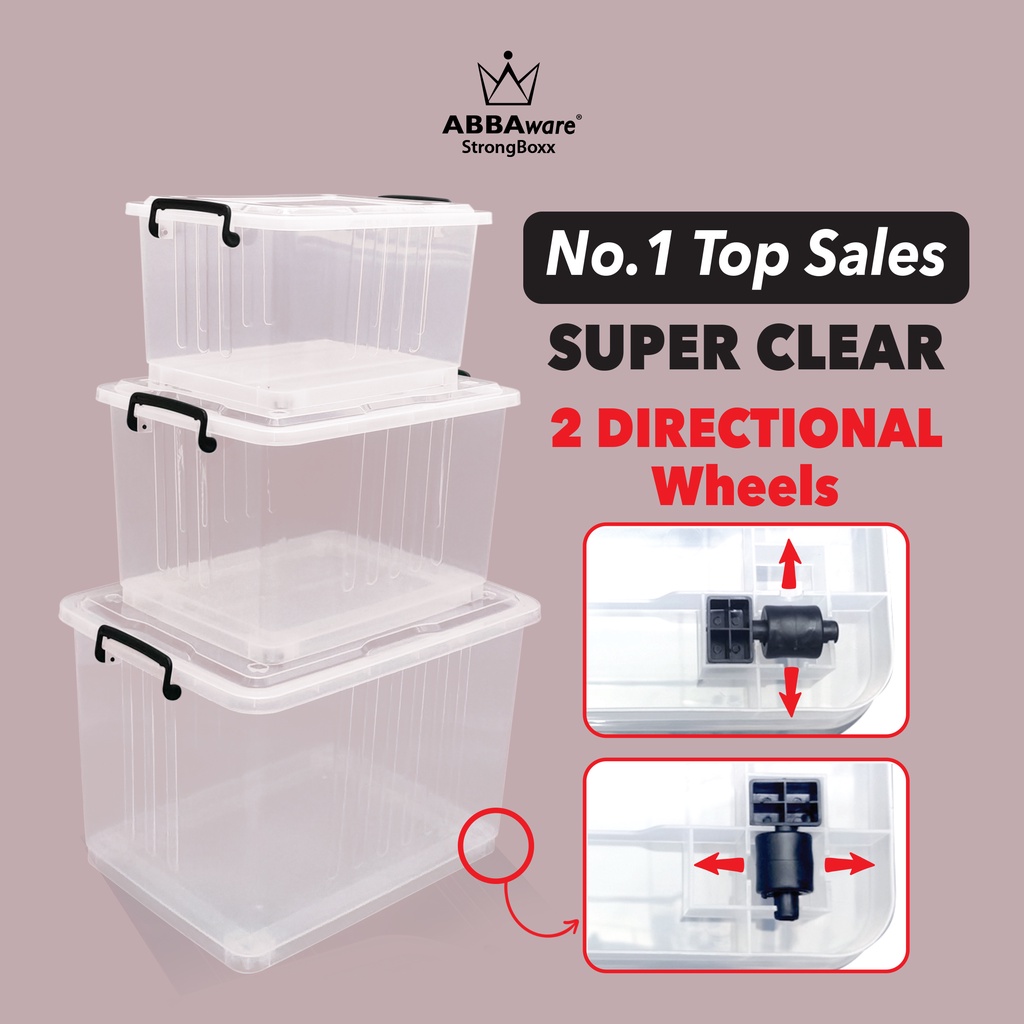 Abbaware Clear Storage Box Transparent (30L/50L/80L) Kotak Simpanan