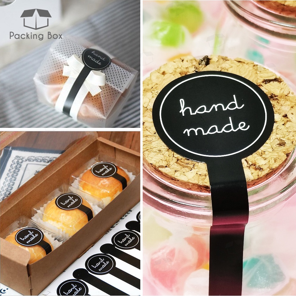50PCS HandMade Black Stickers Long Label Cake Packaging Sealing Labels ...