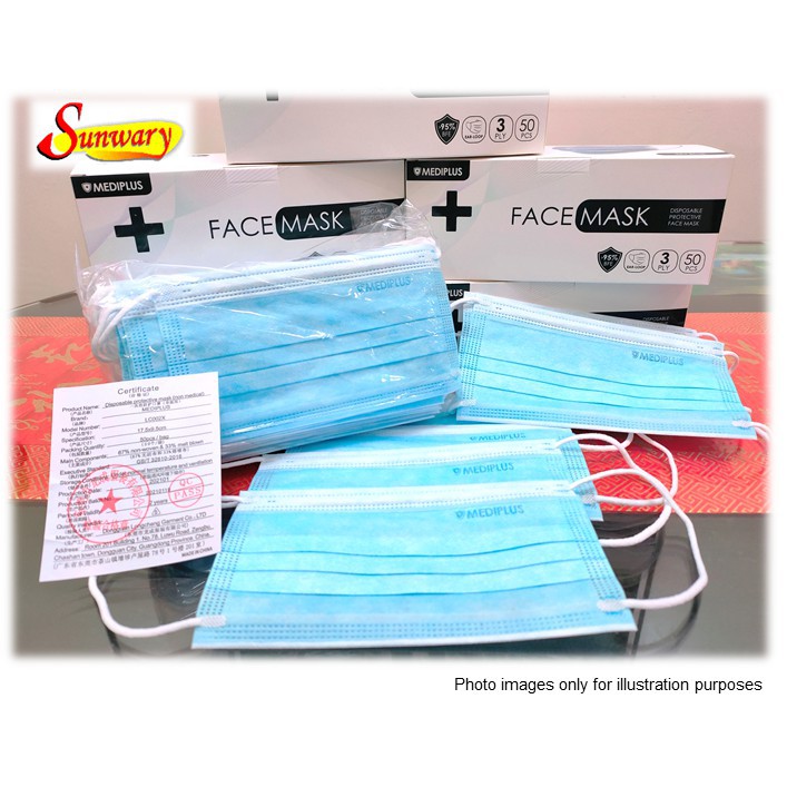 Mediplus 3 ply disposable Earloop Facemask 50 pcs with Box ...