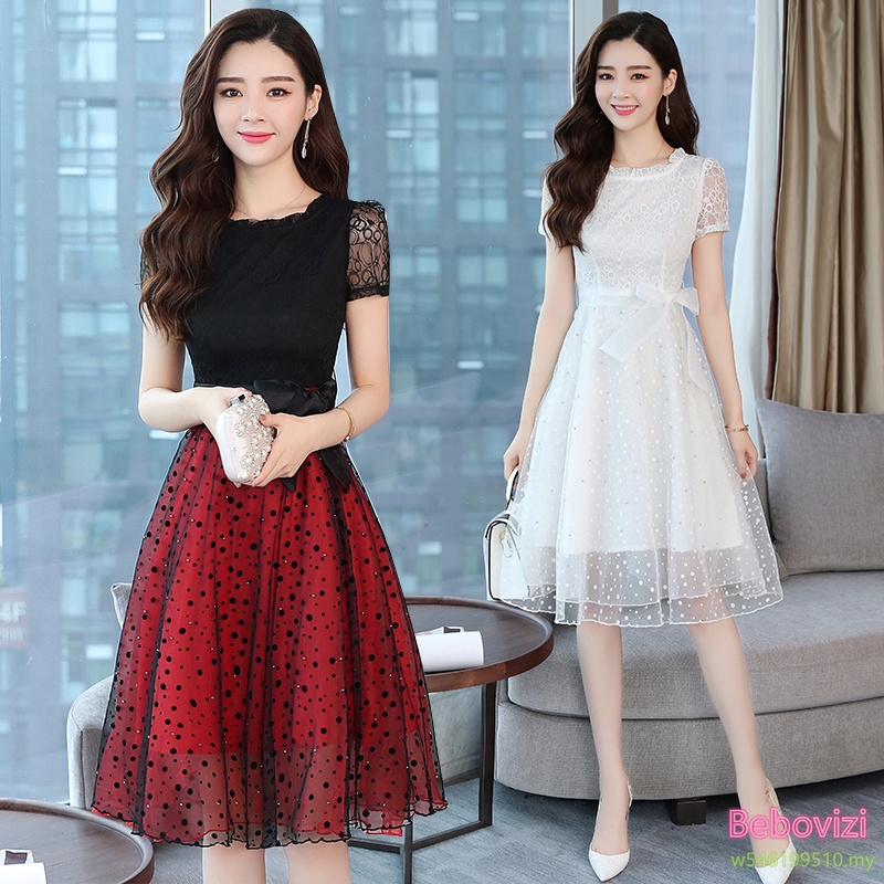 Fashion Elegant Midi Dress Korean Lace Chiffon Party Evening Prom Lady Dresses Shopee Malaysia