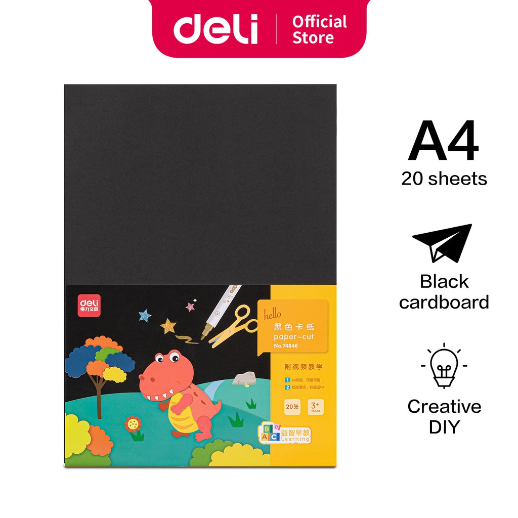 Deli Game Cardboard Black Size A4 DIY Creation (20 Sheets) 74846