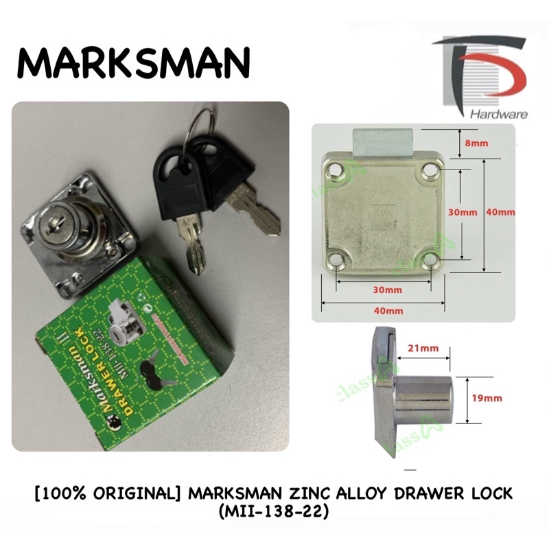 [100% ORIGINAL] MARKSMAN ZINC ALLOY DRAWER LOCK (MII-138-22) | Shopee ...