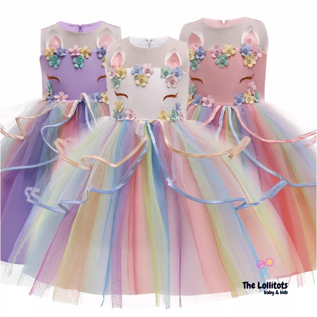Unicorn Princess Dress Birthday Party Wedding Girls Kids Rainbow 2-9yrs  Gaun Kanak Kanak Perempuan | Shopee Malaysia
