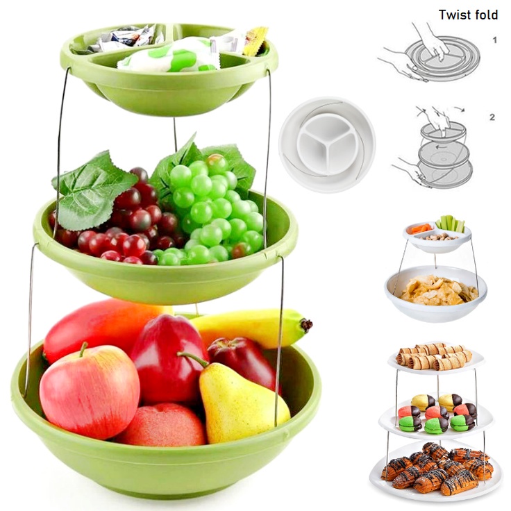 Collapsible Bowl 3 Tier - The Decorative Plastic Bowls Twist Down and Fold for