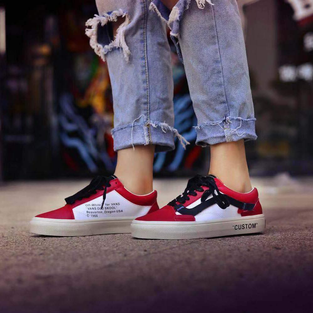 Off White x Vans Old Skool Custom Red White Shopee Malaysia