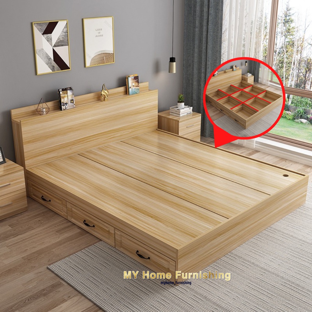 Tatami Bed Frame With Drawer Queen Extra Storage Space Katil Tatami