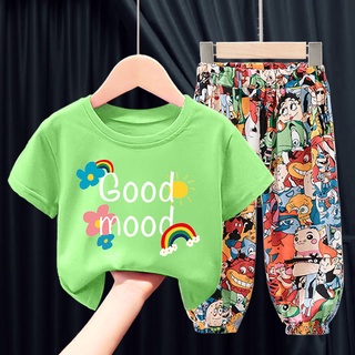 2 Pieces Girls Clothes Set Short Sleeve T-shirt with Long Pants