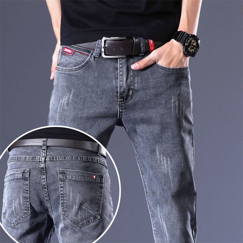 Hot Sale Stretch Men's Jeans Men's Summer Thin Slim Straight Leg Pants ...