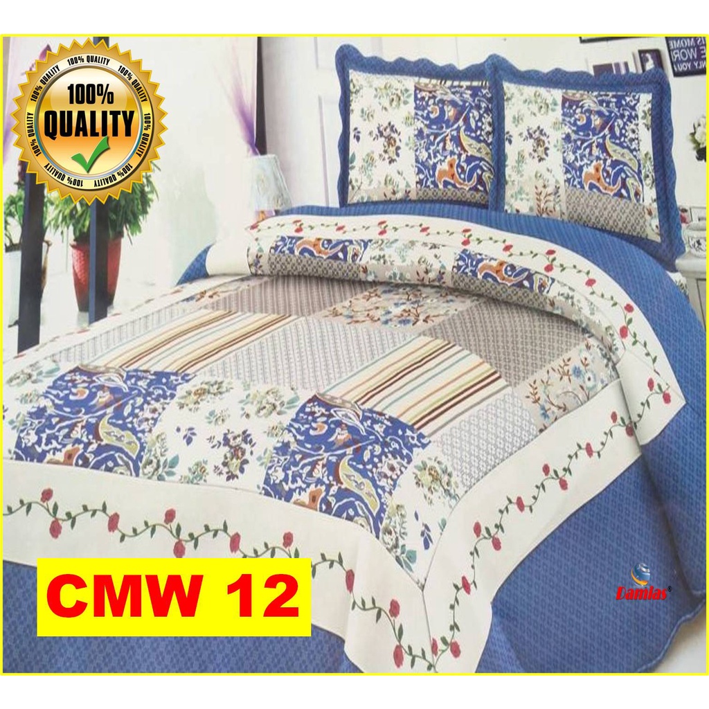 Bed Sheet Cadar Set 3 IN 1 Patchwork [ QUEEN ] SIRI 1 WALI Shopee