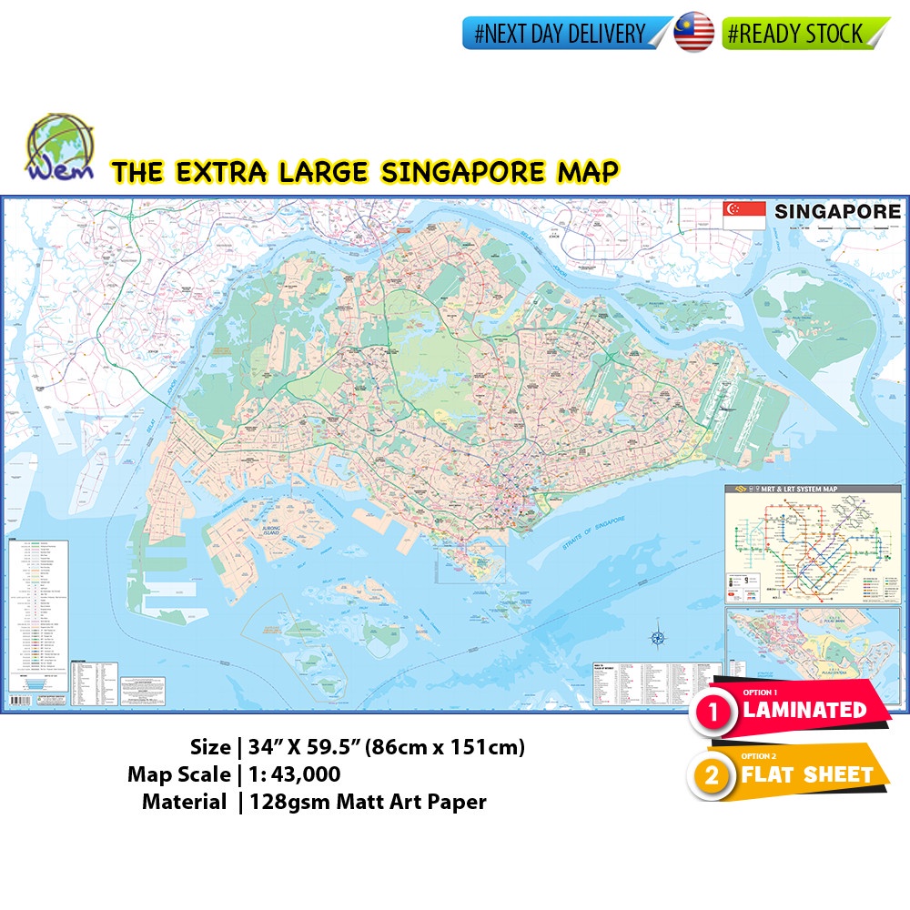 🇸🇬 Map of Singapore 864x1511mm Big Size Large High Quality Singapore ...