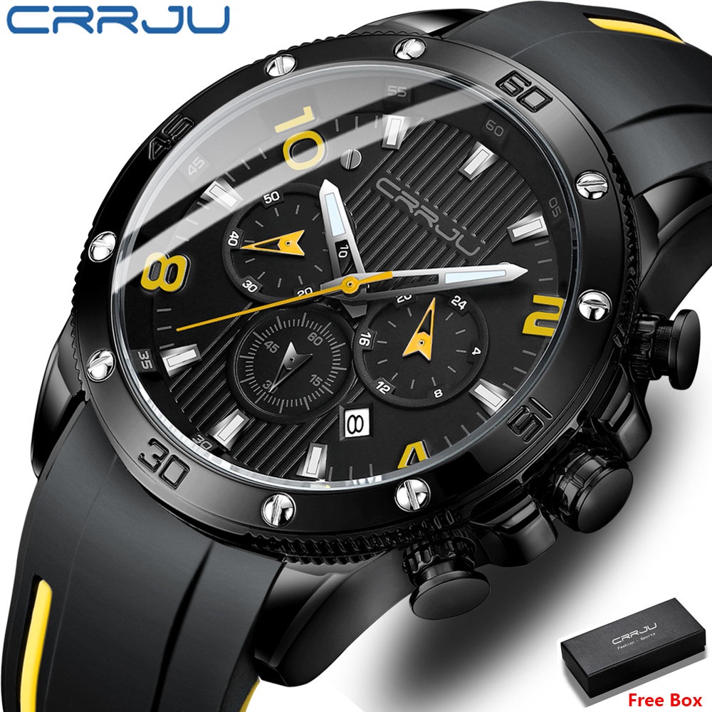 Mens Watches Crrju Jam Tangan Lelaki Original Top Brand Chronograph