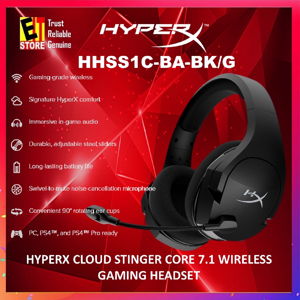 HYPERX CLOUD STINGER CORE 7.1 WIRELESS DTS GAMING HEADSET HHSS1C BA BK G 4P4F0AA