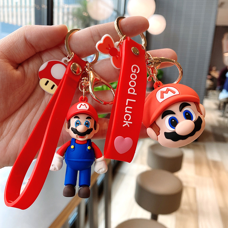 Lovely Mario doll cartoon animation games around PVC drop glue key chain  ring bag pendant ornaments
