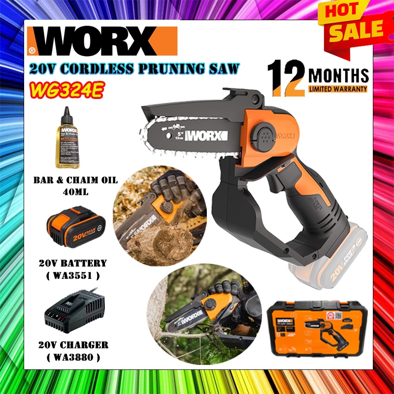 WORX WG324E 20V One Handed Cordless Pruning Saw 2.0Ah Battery