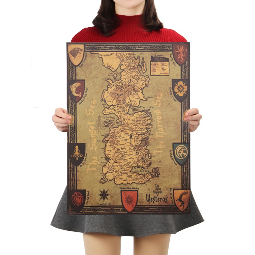 DLKKLB Retro Map Kraft Paper Poster Classic Map Wall Sticker Cafe ...