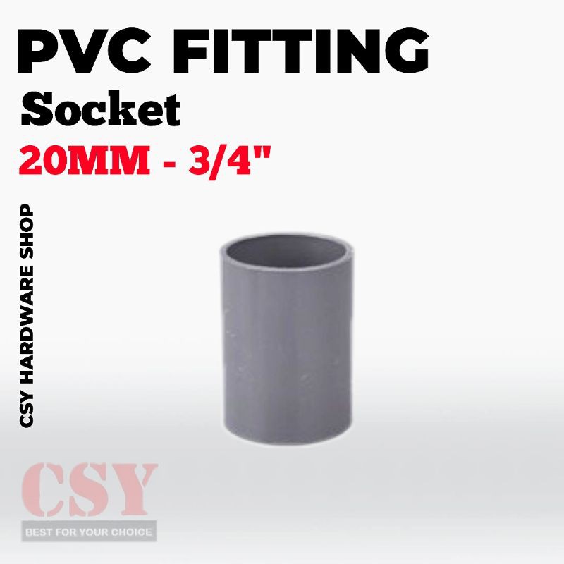 PVC Fitting Socket 20mm (3/4'') / Soket Penyambung Paip PVC | Shopee ...