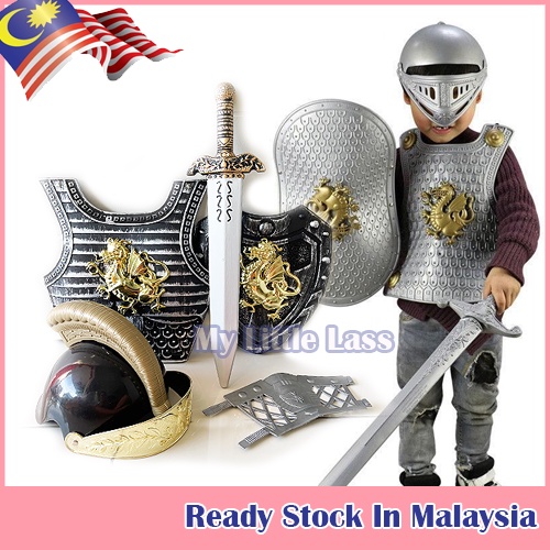 Kids Halloween Costume Set Warrior Armor Helmet With Sword Armor Dress