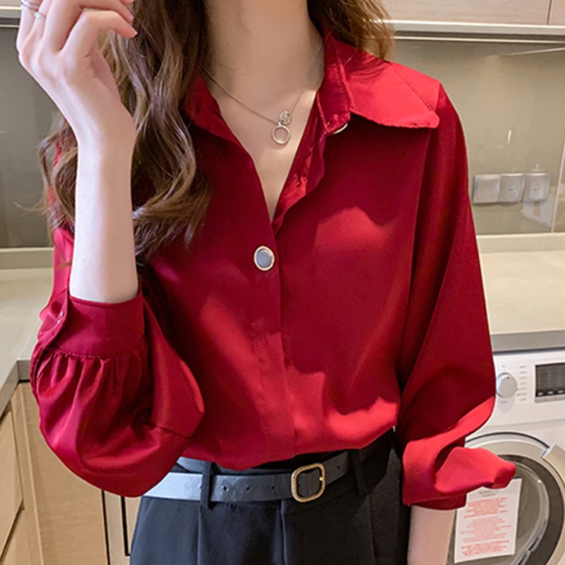 Temperament Fashion Retro Chiffon Floral Blouses Print Loose Lapel Puff  Sleeve Top