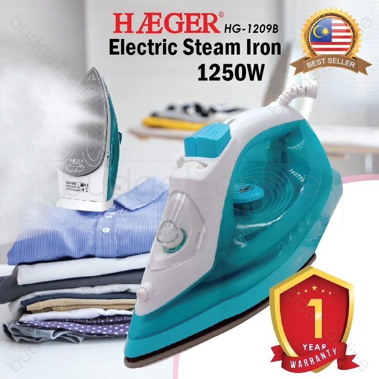 [1 YEAR WARRANTY] HAEGER HG1209B Electric Steam Iron 1250W/Seterika