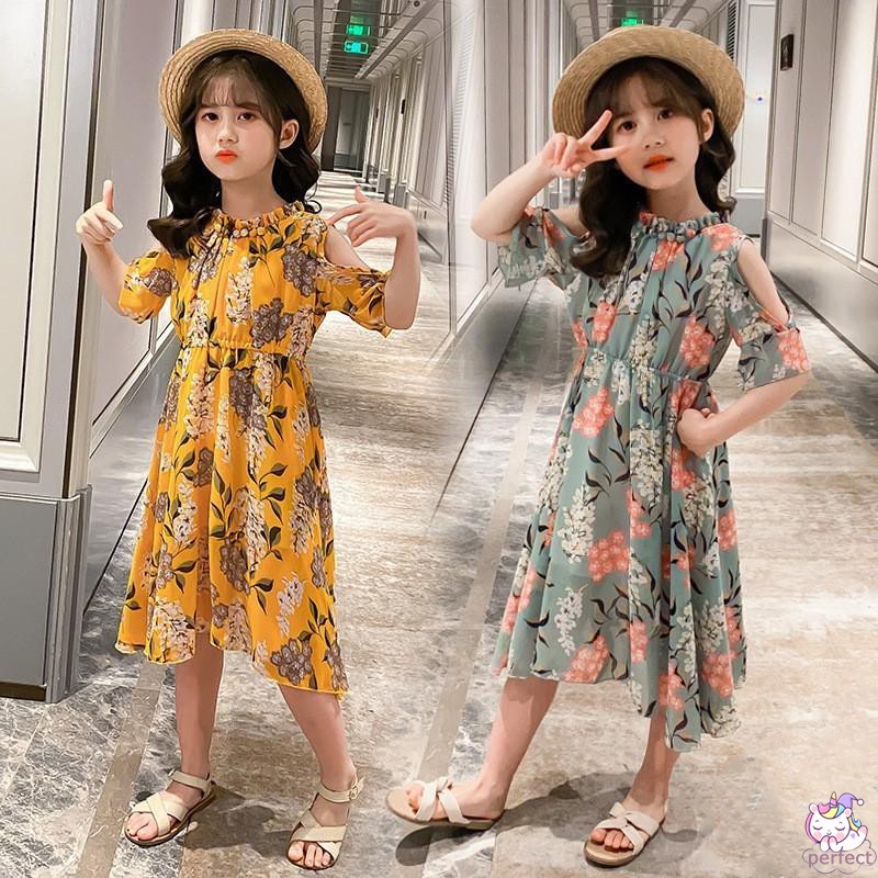 Beautiful Girls Floral Chiffon Long Dress Kids Chidren Summer Dresses ...