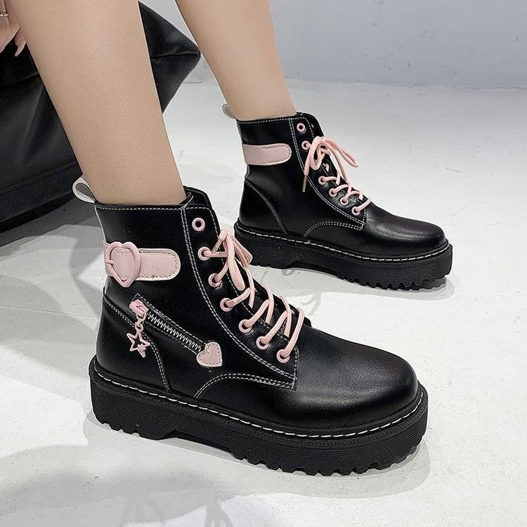 boots women Martin boots Preppy style Dr. Martens Boots spring and autumn girl lovely heart shaped round head front la Shopee Malaysia