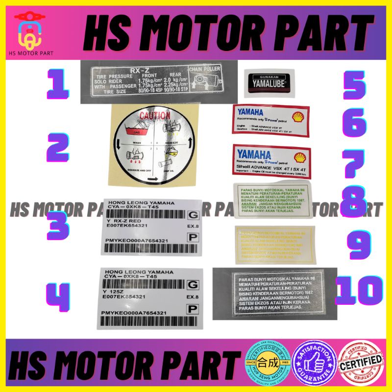 HSMOTORPART Rxz Y125 Sticker Logo Emblem Stripe Body Sticker Paras ...