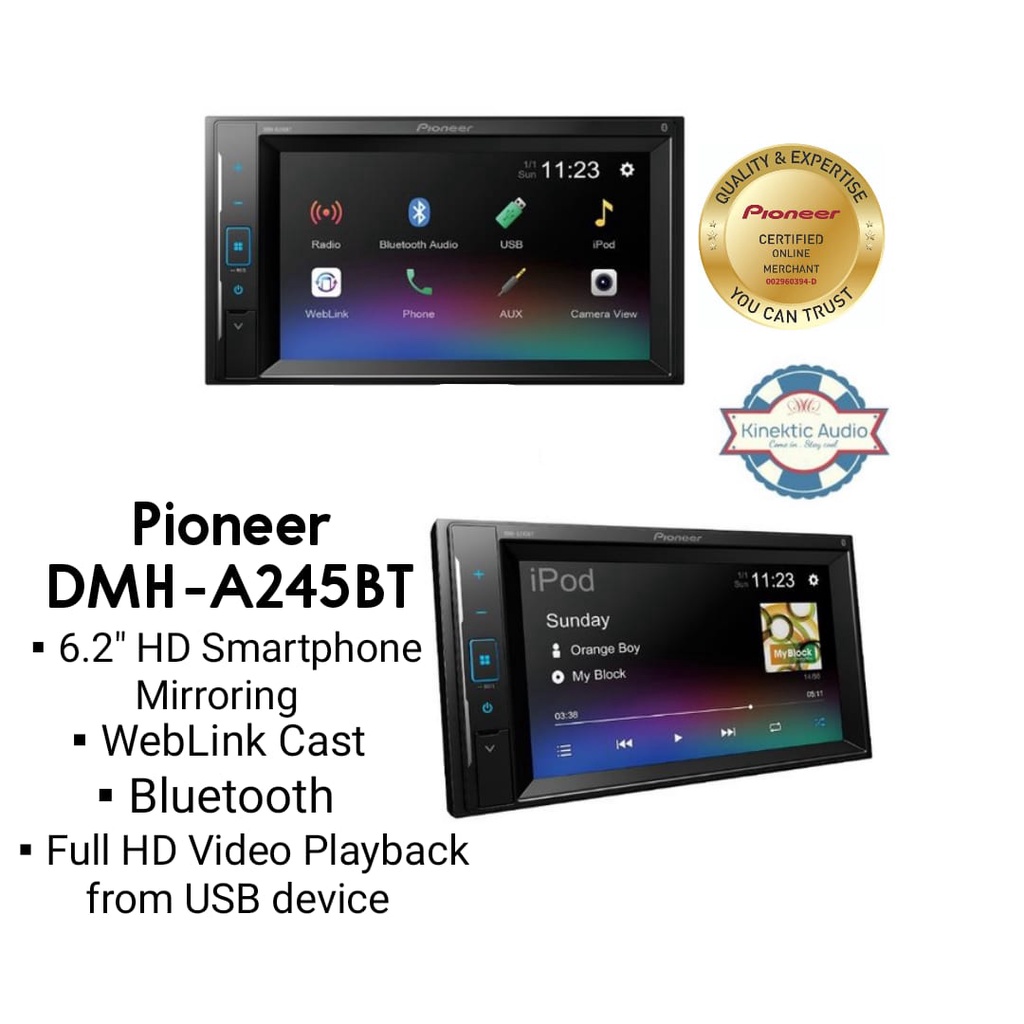 Pioneer DMH-A245BT-6.2" Resistive WVGA Touchscreen Display - Smartphone ...