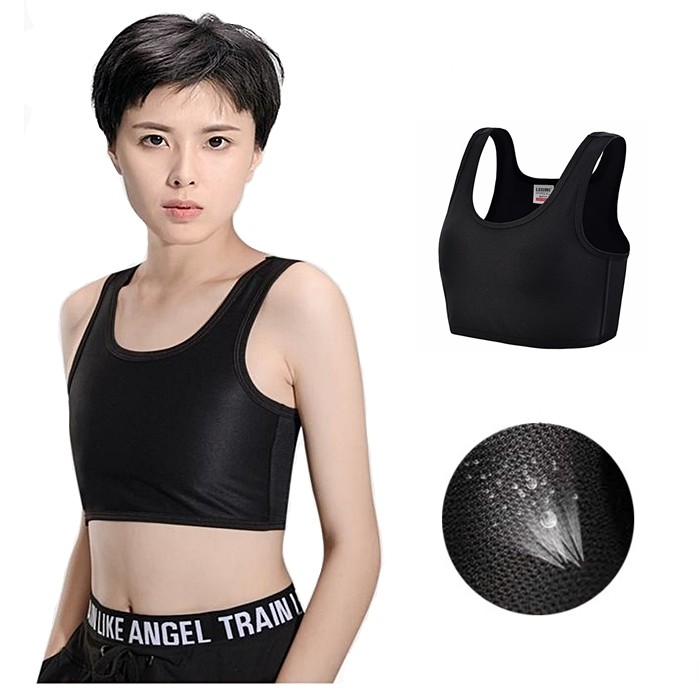 Womens Compression Sports Bras Tomboy Chest Binder Zip Up Bustier Slim Fit  Tank 