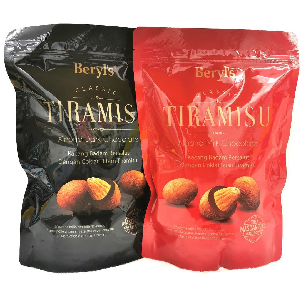 BERYL'S TIRAMISU ALMOND WHITE /MILK/ DARK CHOCOLATE 300G ZIP BAG