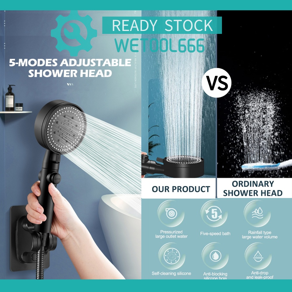 Shower Head 5 Modes Faucet Bathroom High Pressure Handheld Shower Bath ...