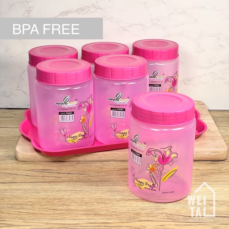 Canister Food Container Set with Tray Food Jar Round Container Bekas ...