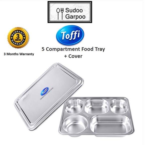 TOFFI 5 Compartments Fast Food Tray & Cover SUS304 Steel/ Dulang ...