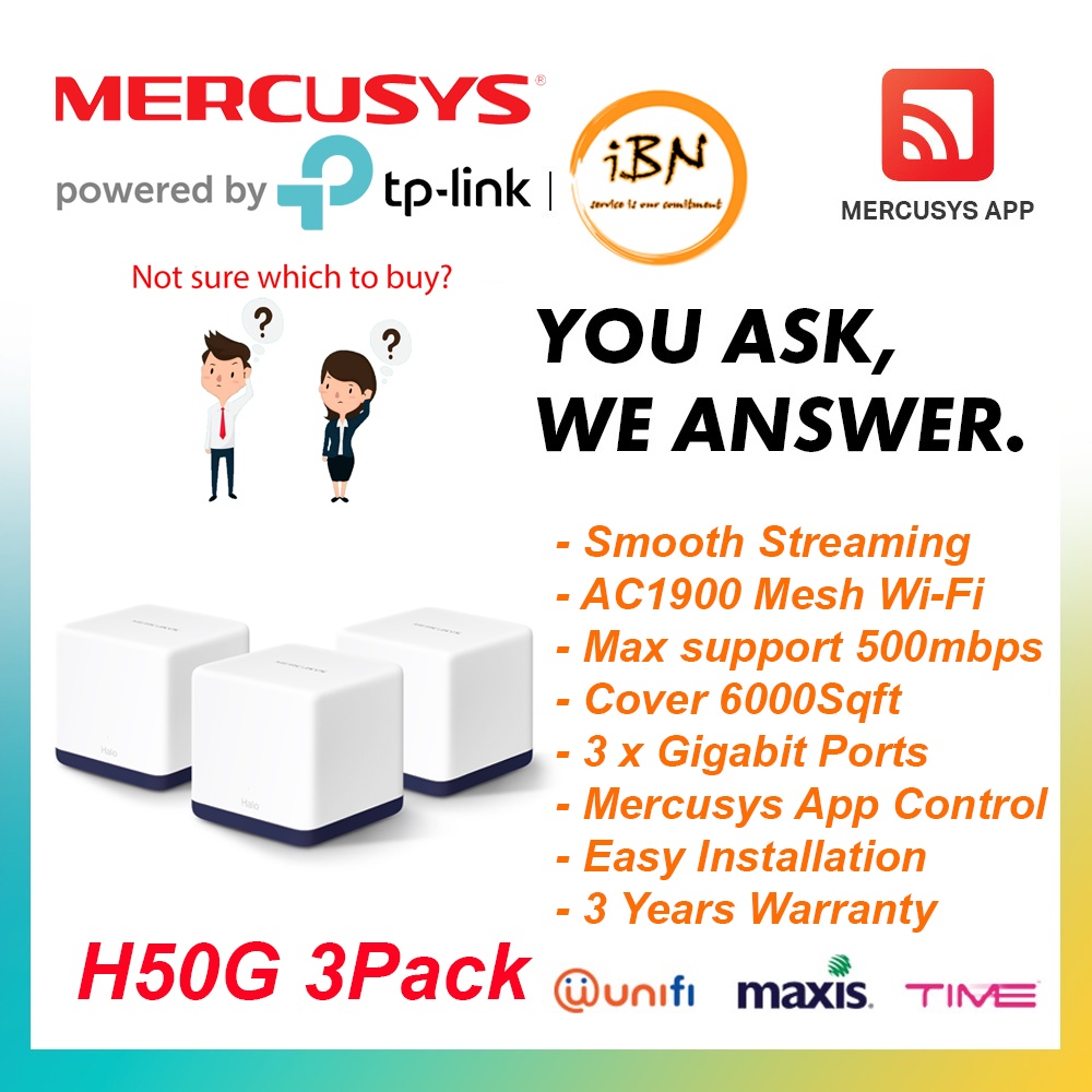Mercusys AC1300 AX1800 AX3000 Mesh Wi-Fi System H30/H30G/H50G/H70X/H80X ...