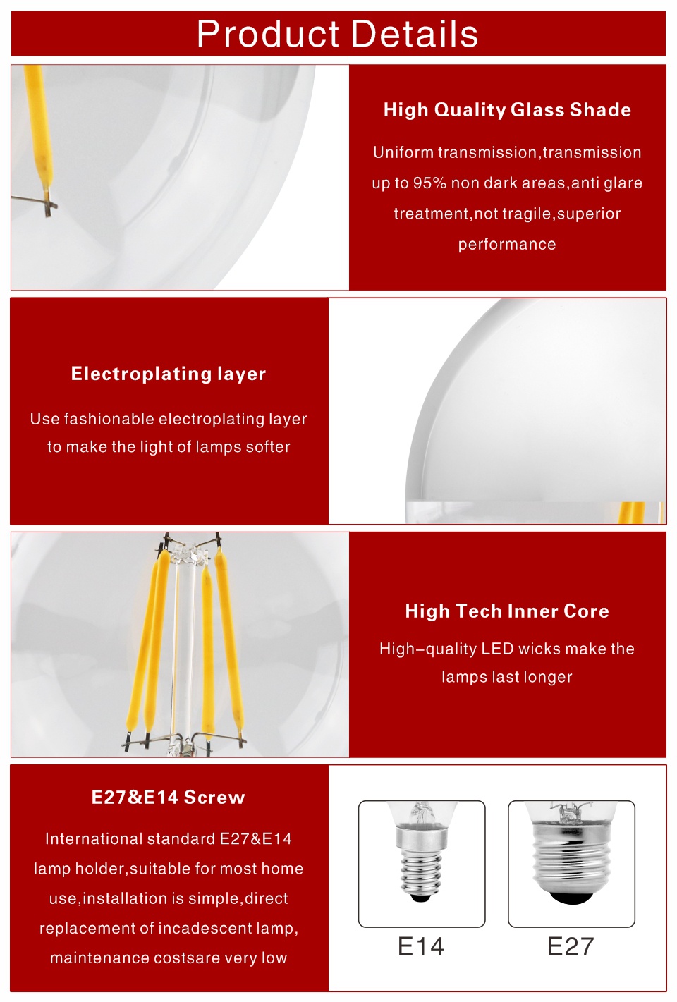 Got Liang Mirror Silver Retro Edison LED Light Bulb E14 E27 4W 220V G45 ...