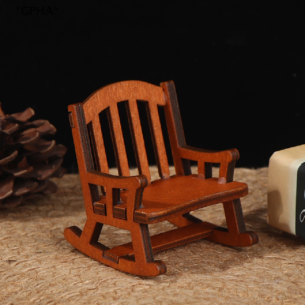 GPHA 1/12 Wooden Mini Dollhouse Rocking Chair Model Toy DIY Miniature