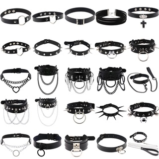 Woman Black Punk Choker Collar Necklace Pu Leather Goth Rivets