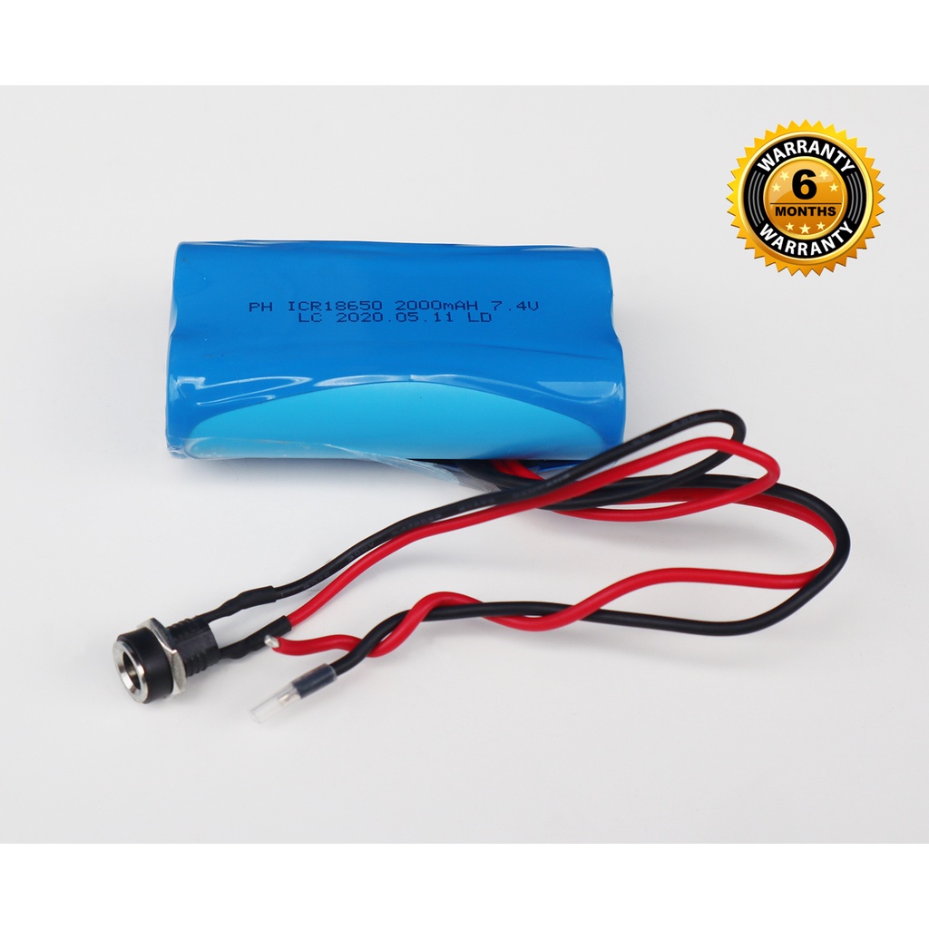Rechargable 7.4V Lithium Battery 18650 consists 2pcs 2000mAh spot welded  Li-Ion Batteries with Charging Connector