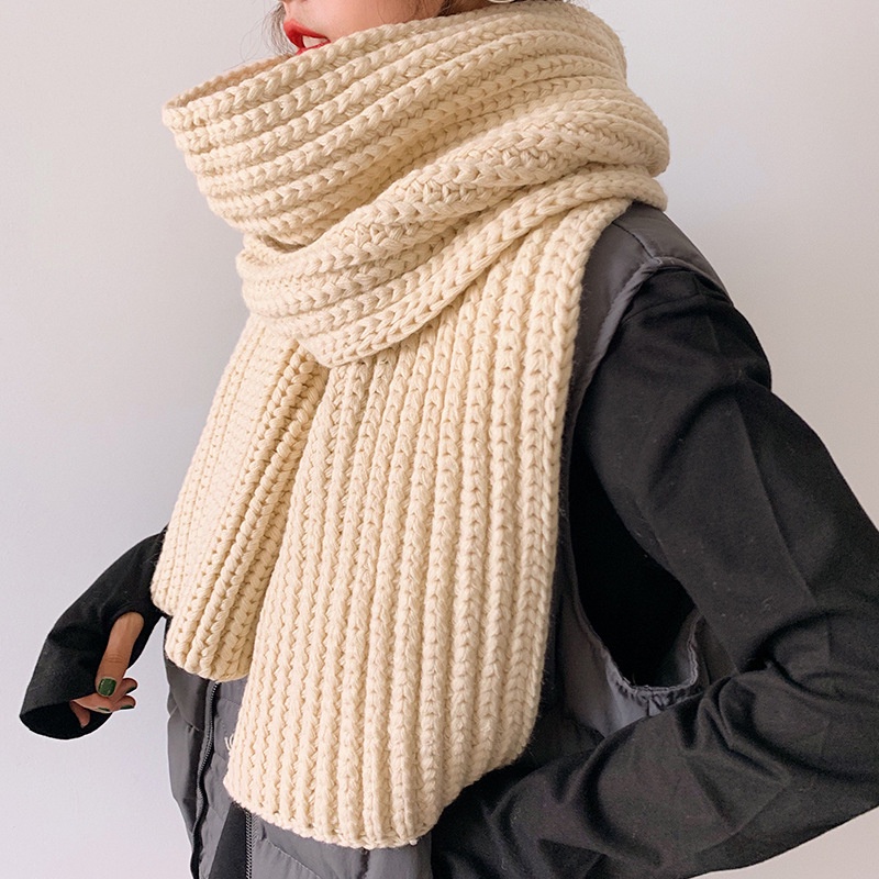 Scarf female the wild student winter knitted wool solid color less ...