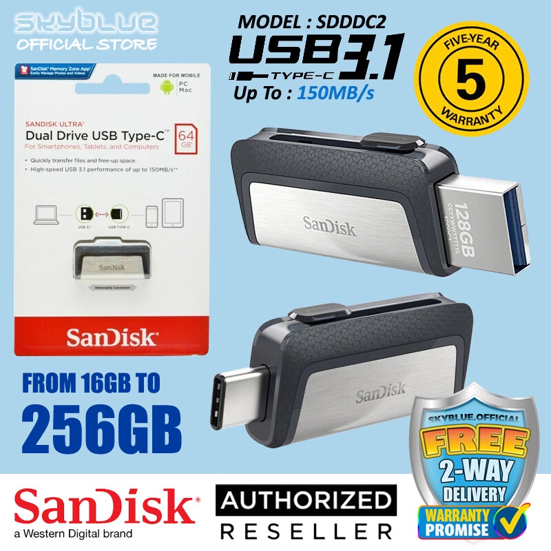 32GB USB C Flash Drive Dual 2-in-1 Type C USB3.0 Swivel Thumb